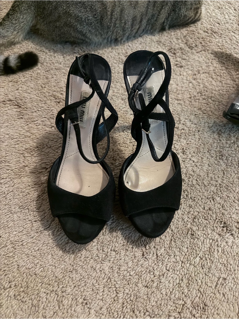 Miu Miu Black Suede Open-Toe Strappy Heels